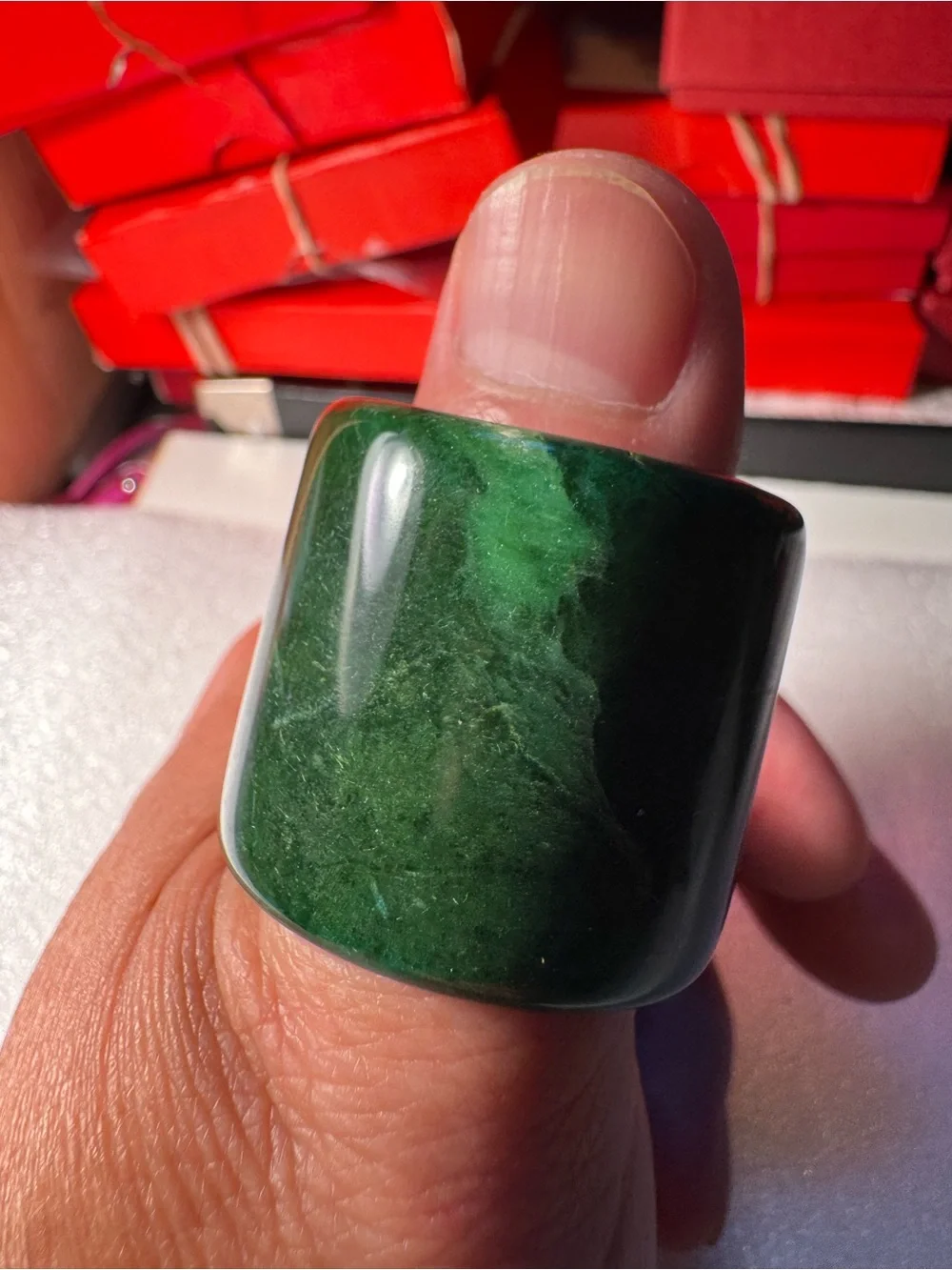 Polished Green Stone Wide Band Ring - Women Jewelry Rings